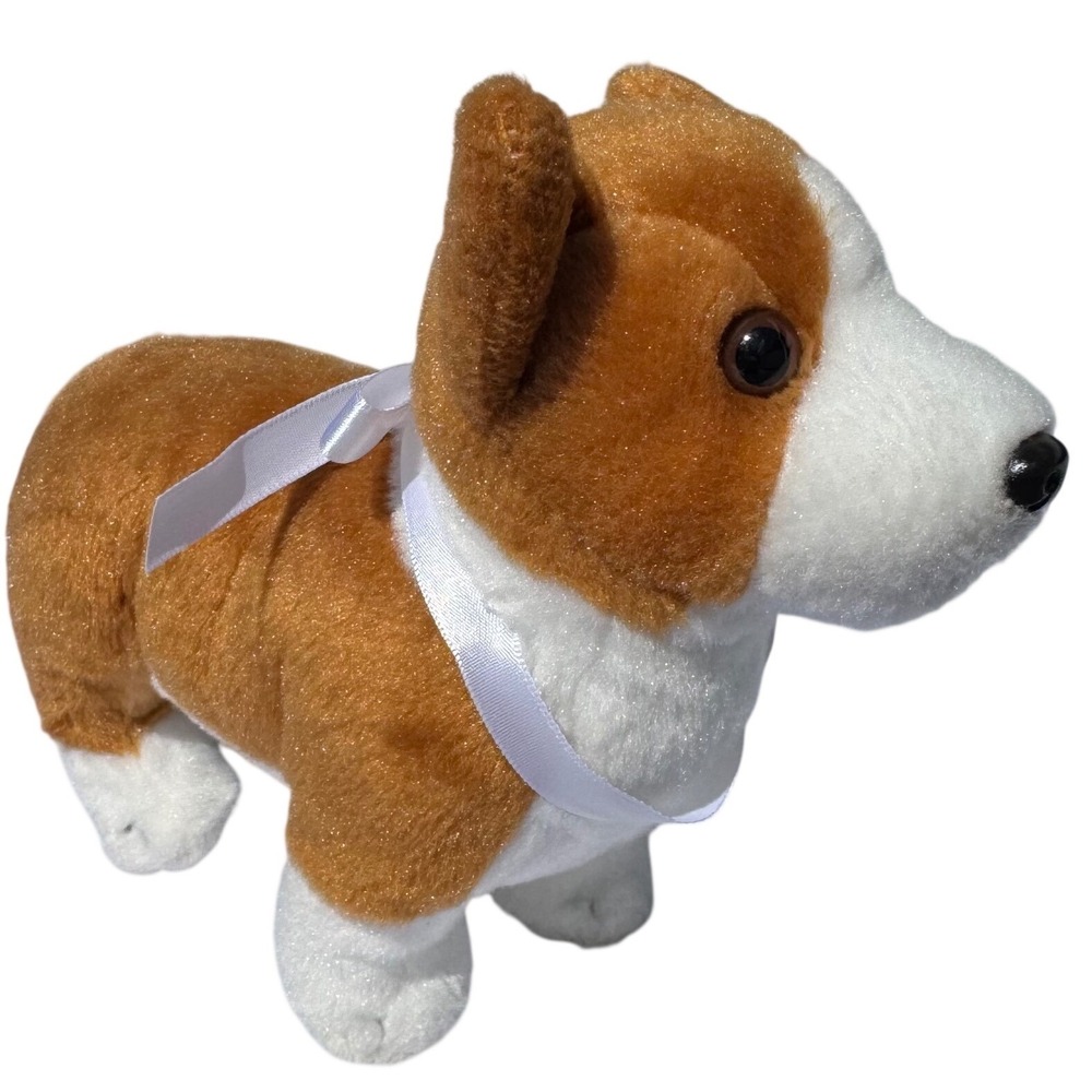 Frankford Corgi Dog Plush 6" Stuffed Animal White Ribbon Tan White Small Plush